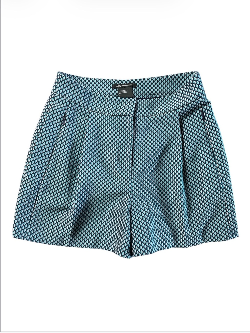 Armani Exchange A|X Blue Geometric Jacquard Pleated High Waisted Shorts Size 2